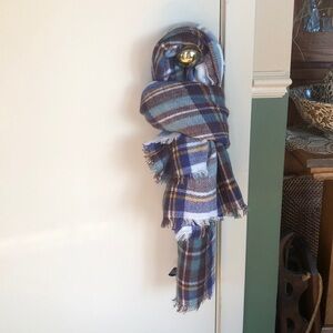 Teal White and Maroon Plaid Blanket Scarf